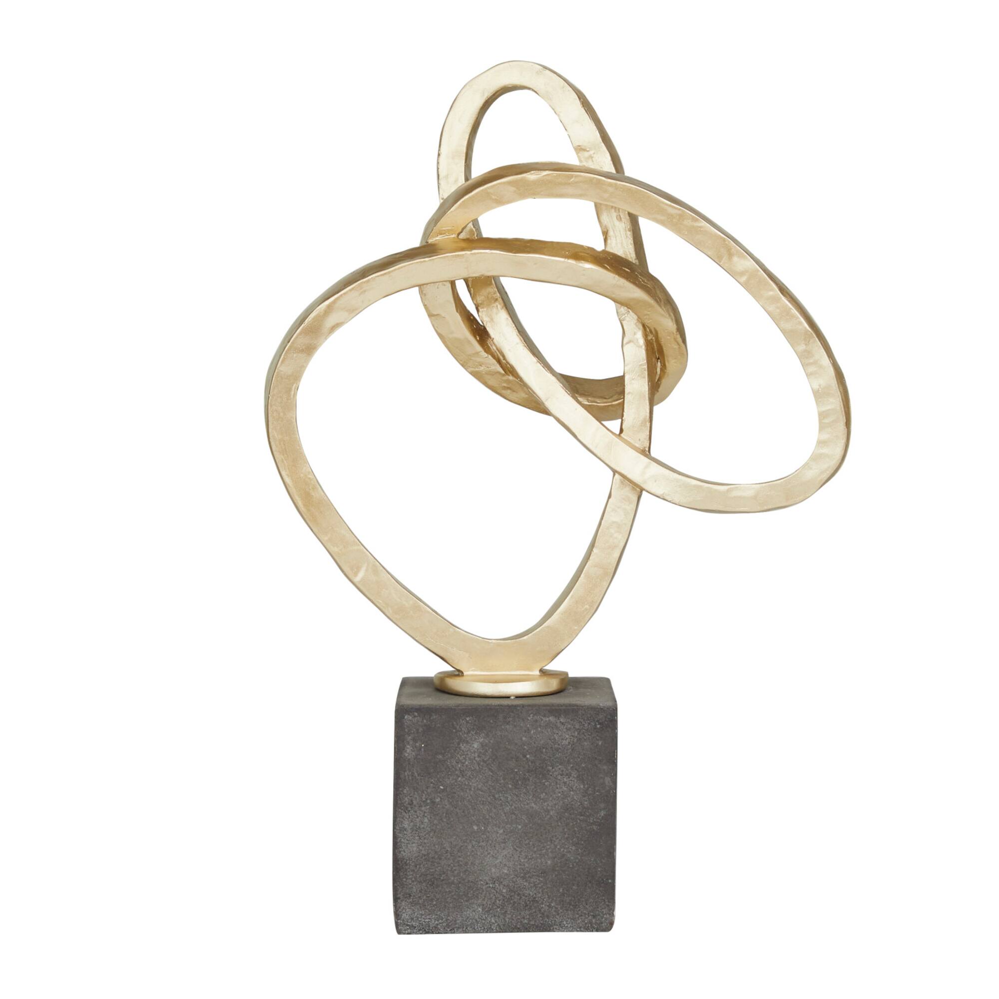 17" Gold Link Abstract Sculpture with Black Base